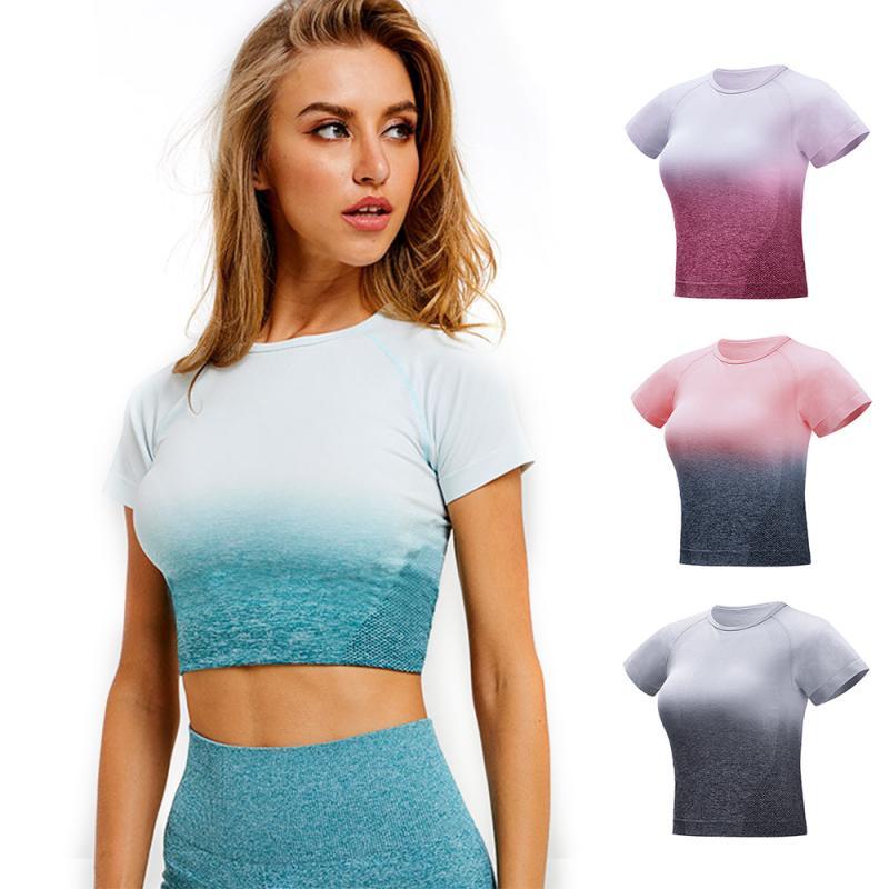 

Sports Quick-drying Wicking T-shirt Hanging Dyed Seamless Short-sleeved Gradient Color Fitness Yoga Short Sleeve Yoga Shirts, 02