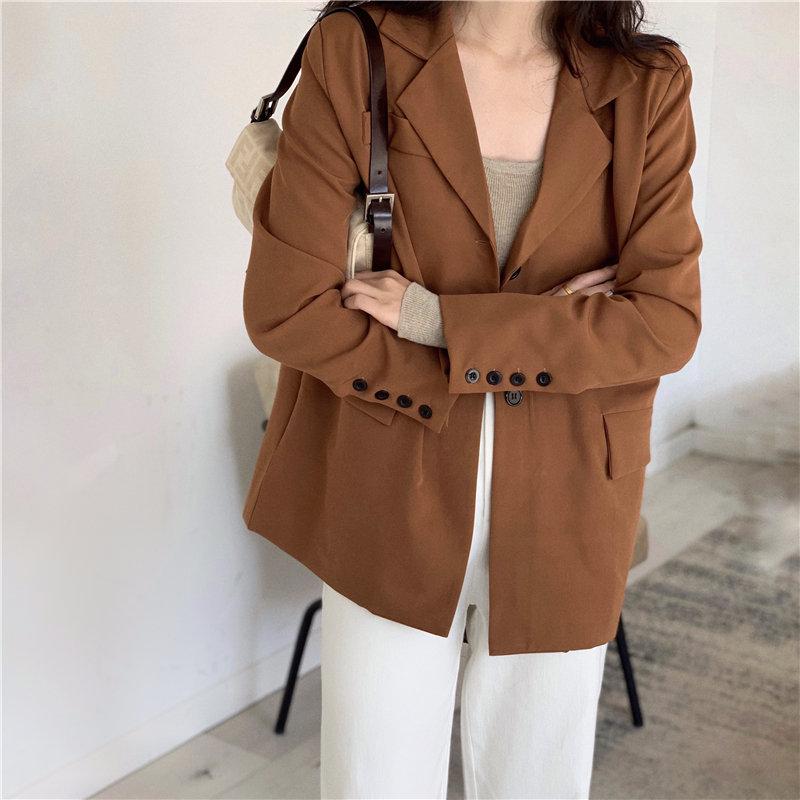 

HziriP 2020 Feminine Women Woolen High Street All Match Office Lady Leisure Slender Thin Vintage Casual Elegant Loose Blazers, White