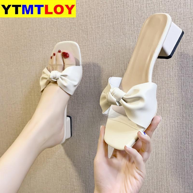 

Women Shoes Pumps Sandals High Heels Flip Flops Block Heel Sexy Slippers Slip-on Summer Ladies Slides Narrow Butterfly-knot1, Beige