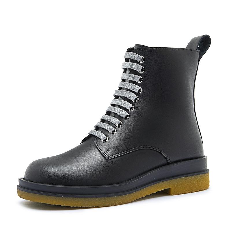 

Boots Female British Style Mid-tube Lace-up 2020 Spring And Autumn All-match Leather Women