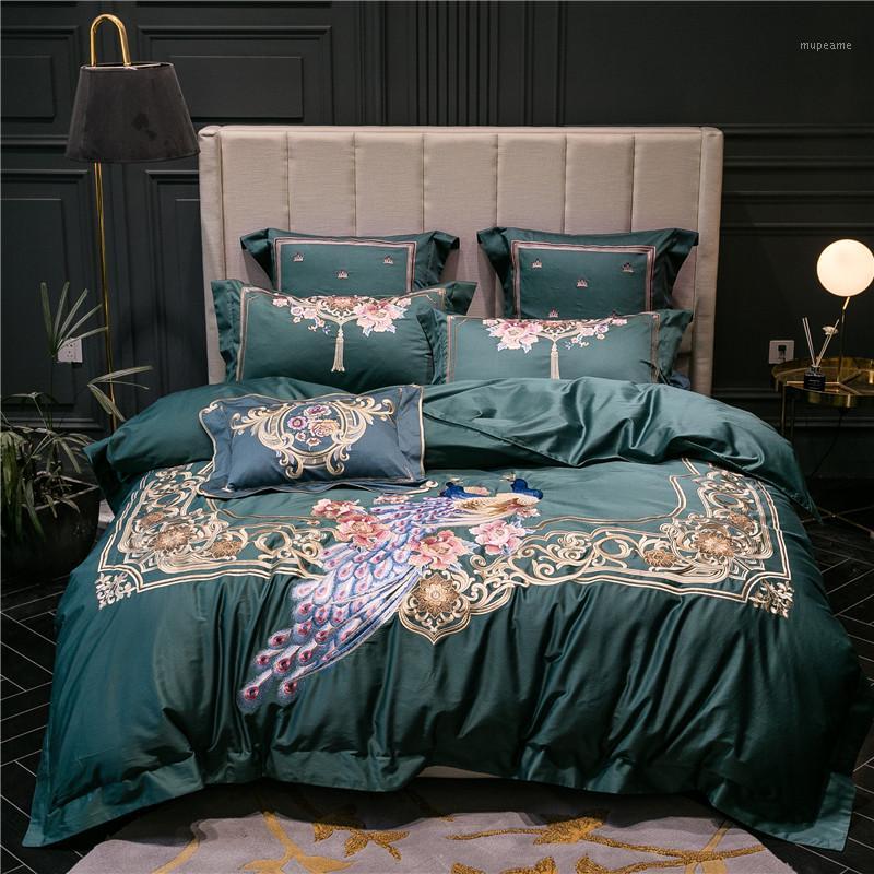 

Peacock embroidery 1/4/6 Pcs Bedding Set Bedclothes 1000TC egyptian cotton Bed Linens Duvet Cover Set Bed Sheet1