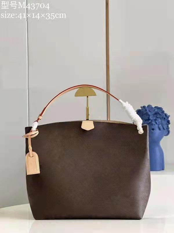 

6A-Genuine Leather Women Shopping Bags Purse Tote Fashion ShoulderBags Flower Checkers Grid Serial Number---AAAAA