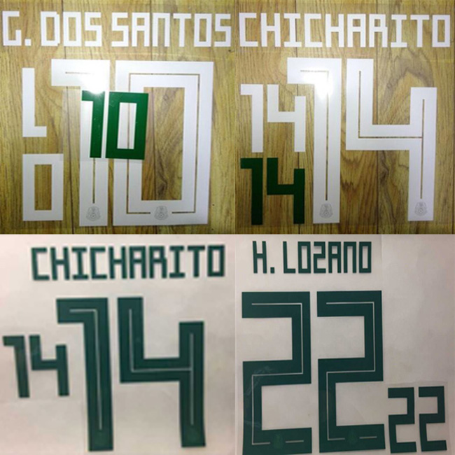 

2018 Mexico Home printing nameset CHICHARITO soccer player's stamping plastic stickers Away hot printed numbering impressed football letters