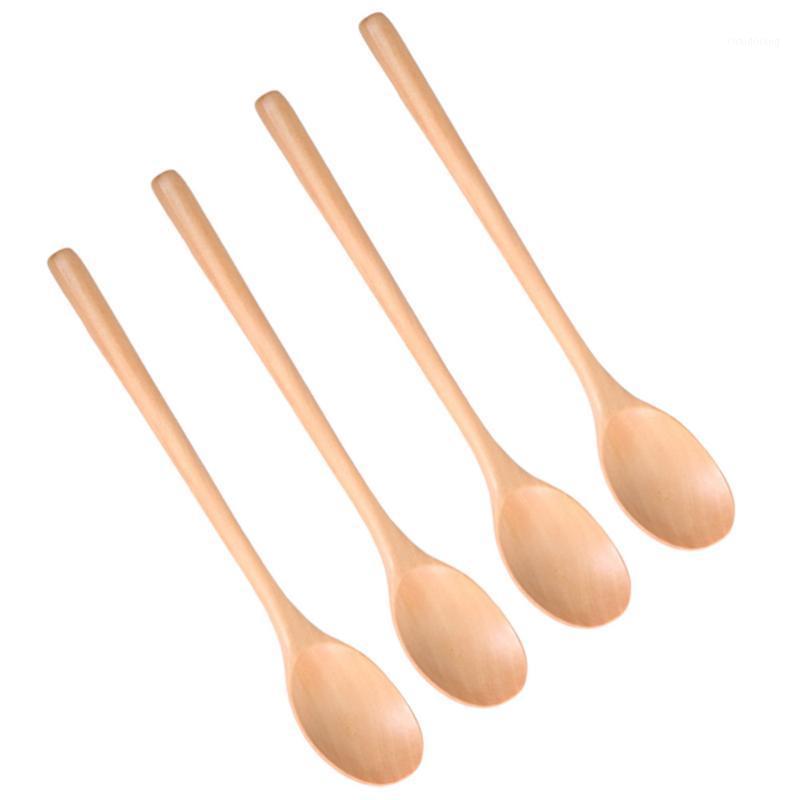

4 Pcs Wooden Spoons Long Handle Stirring Spoons Portable Eating Mixing Soup Eco Friendly Table Home Kitchen Utensi1