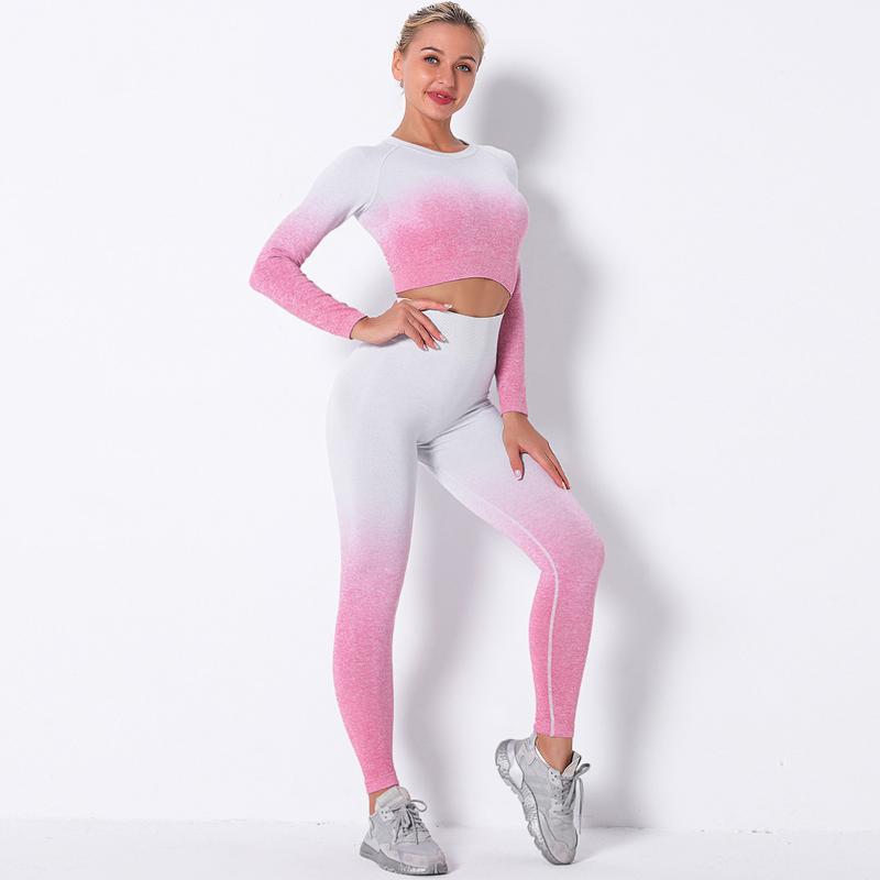 

2pcs Seamless Women Yoga Set High Waist Leggings Sport Long Sleeve Crop Tops Tracksuit Female Gymwear Fitness Sportswear, Black