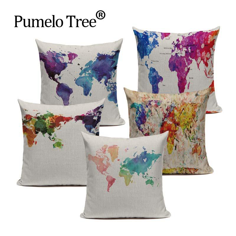 

Relax Cotton Linen American Country Style Retro Nautical Map Bedroom Decor Fundas 45Cmx45Cm Square Printing Throw Pillows, 2598