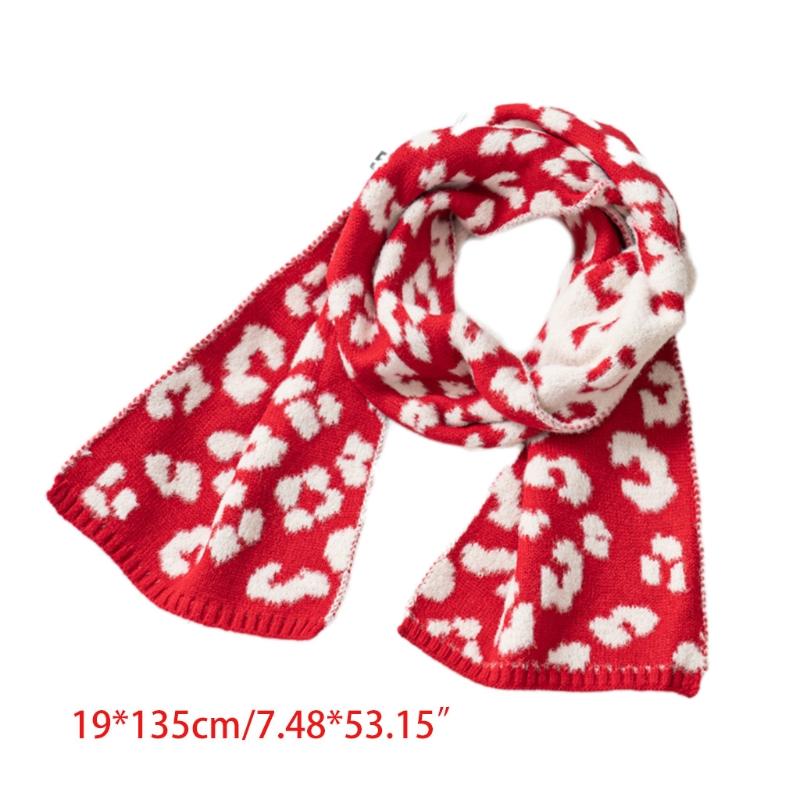 

Kids Boys Girls Winter Warm Knitted Long Scarf Vintage Leopard Neck Wrap Shawl