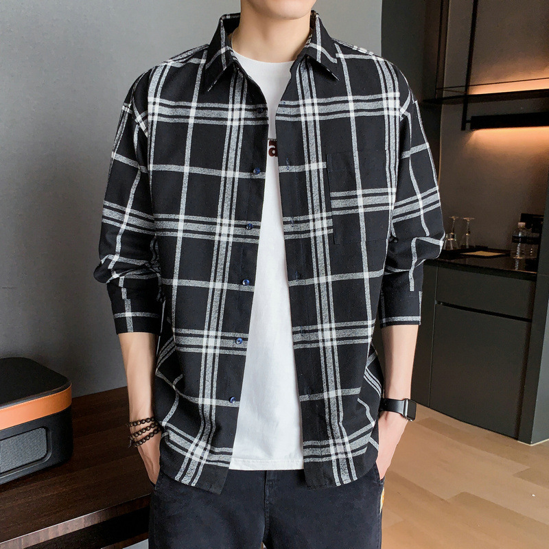 

2021 Autumn Men Trellises Long Sleeve Loosely Style Teen Tops Trend to Sanding Male Shirt Is67, Red