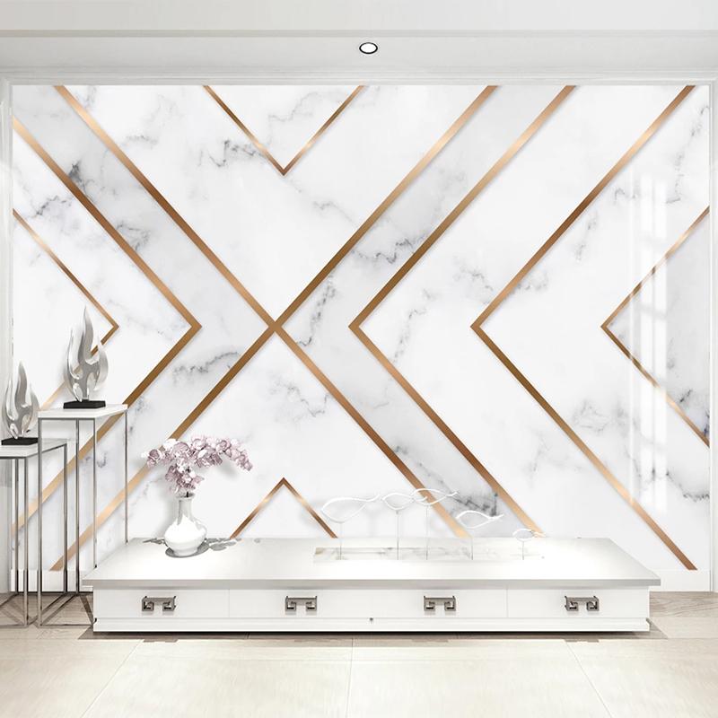 

Custom Mural Wallpaper Modern 3D Golden Line Geometric Marble Wall Paper Living Room TV Background Wall Decor Papel De Parede 3D, As pic