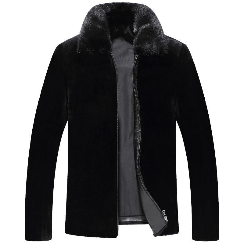 

2020 Winter Jacket Men Pure Natural Sheepskin Coat Mens Real Sheep Shearing Fur Coats MY732, Black stand collar