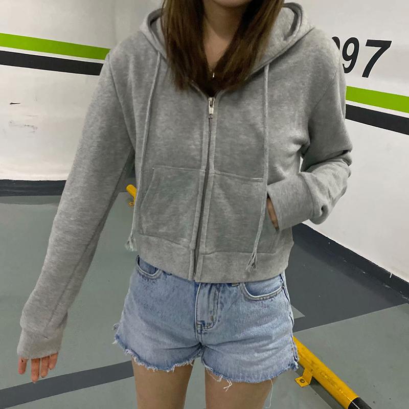 

UNUTH Girls Slim Short Cotton Hoodies 2021 Spring-Autumn Fashion Ladies Bomb Hooded Outerwear Vintage Women Chic, White
