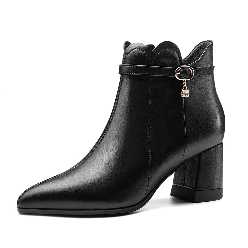 

2021 New Fashion Concise Side Women Boots Top Autumn Winter Thick High Heels Party Working Newest Shoes Woman Sd3q, Black