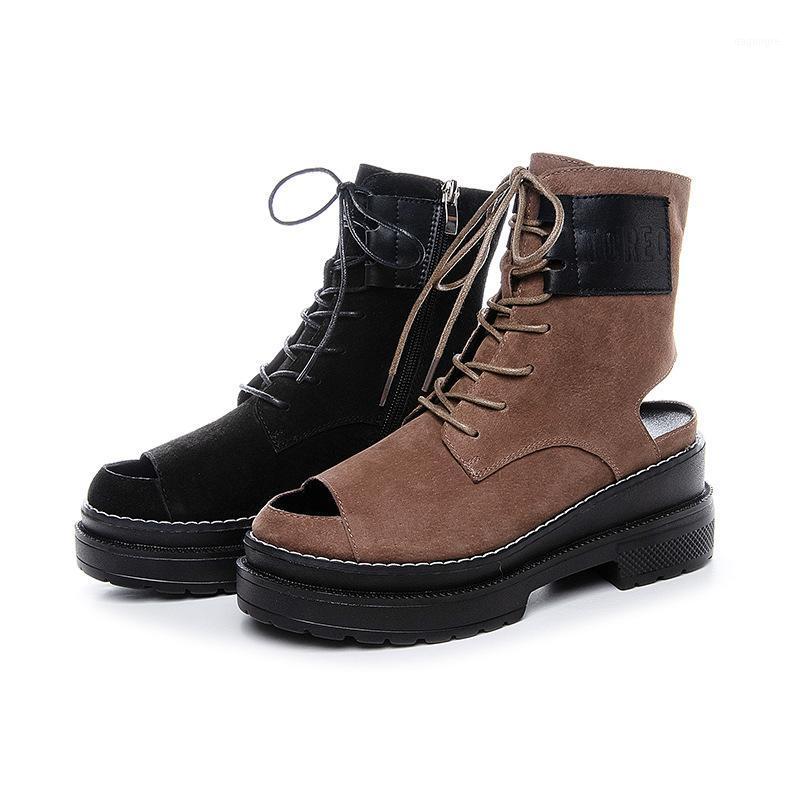 

Genuine Leather Platform Boots Heels Trend 2020 Summer Boots Women Shoes Fashion Designer Shoes Woman Booties Woman 2020 Botines1, Black
