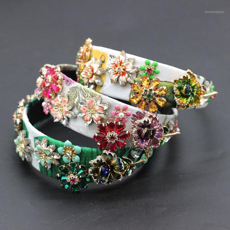 

Hair Clips & Barrettes Flower Colored Rhinestone Headband Baroque Fashion Luxury Metal Multicolor With 5921