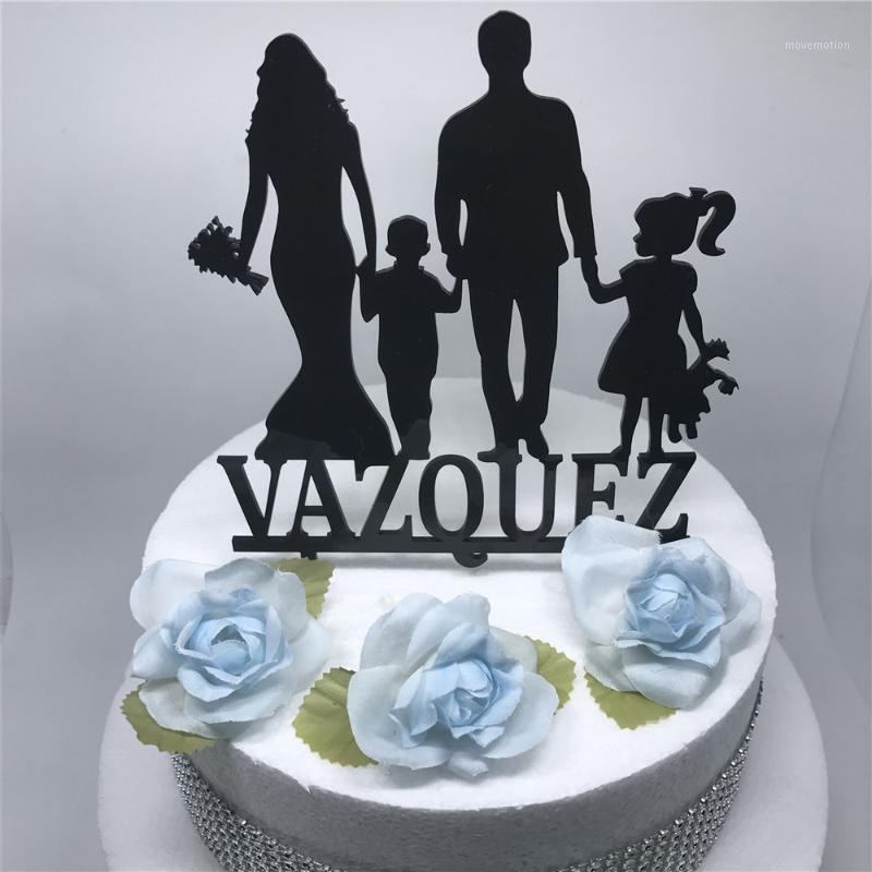 

Personalized family Wedding Cake topper with boy girl, bride and groom silhouette unique wedding cake decor,funny topper1