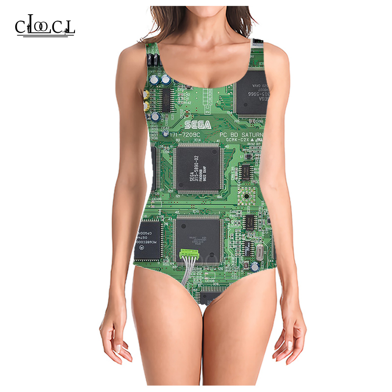 

CLOOCL Newest Popular Electronic Chip Summer Fashion 3D Printed Women Sleeveless Sexy Swimsuit Cosplay Swimsuits Beach One Piece Swimwear, Swimsuit 1