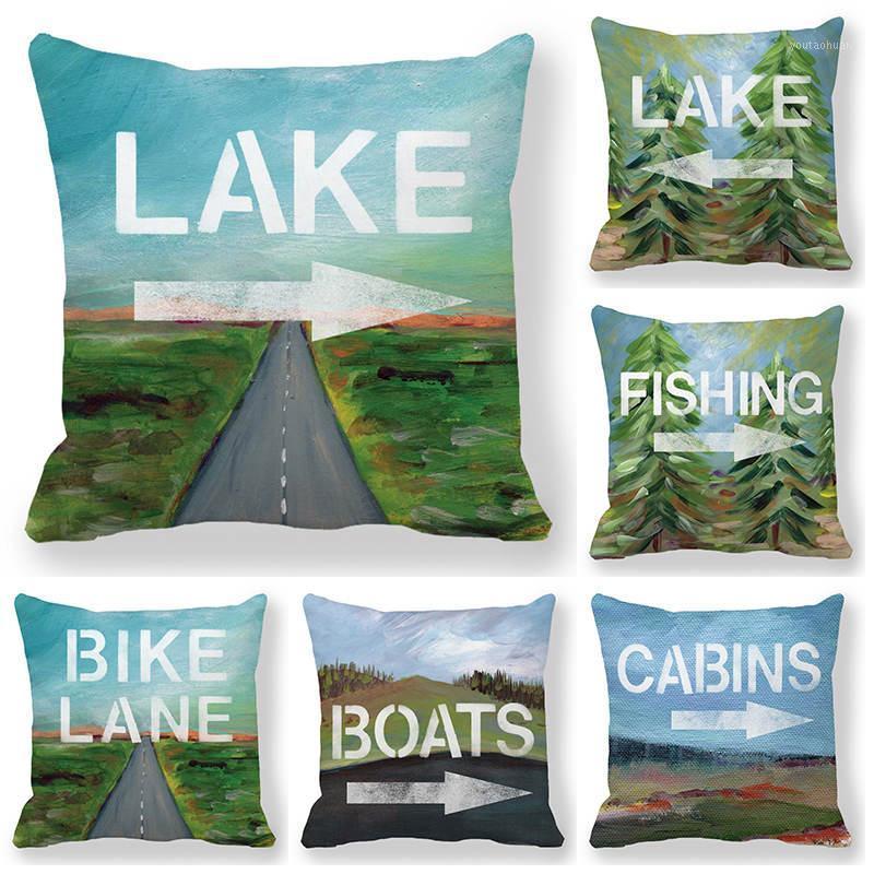 

45Cm*45Cm Watercolor Road Landscape Painting Pine Super Soft Throw Cushion Covers Home Decoration Pillowcase for Living Room1