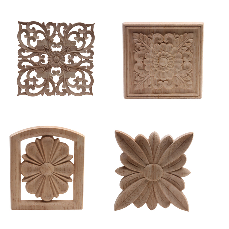 

Wood Applique Onlay Wood Decal Carved Decor Unpainted Antique Modern Ornamental European Decoration Retro Natural Wooden Floral