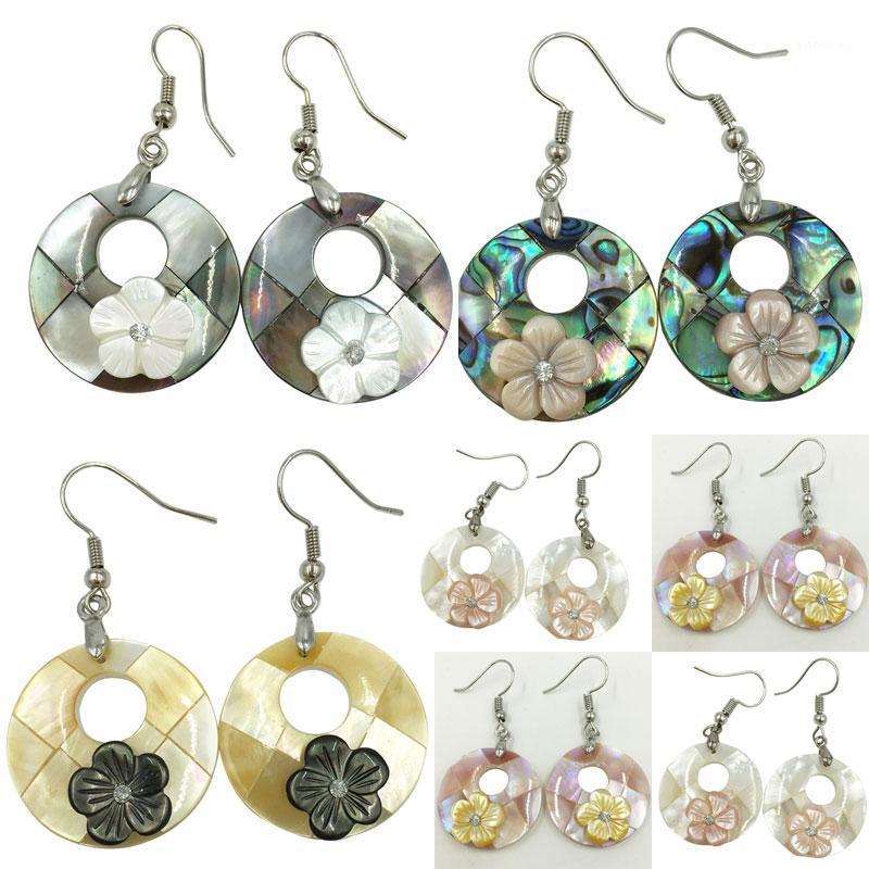 

Free Shipping Beautiful Black New Zealand Abalone Mother of pearl Shell Round Flower Beads Earring PWB7281