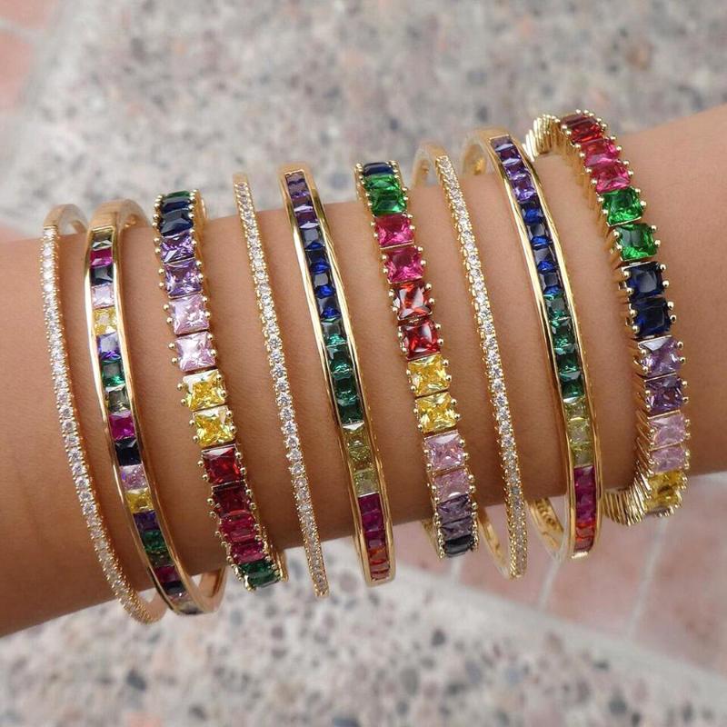 

2020 new baguette cubic zirconia bracelet for women men luxury jewelry Gold filled rainbow cz tennis gorgeous trendy bangle