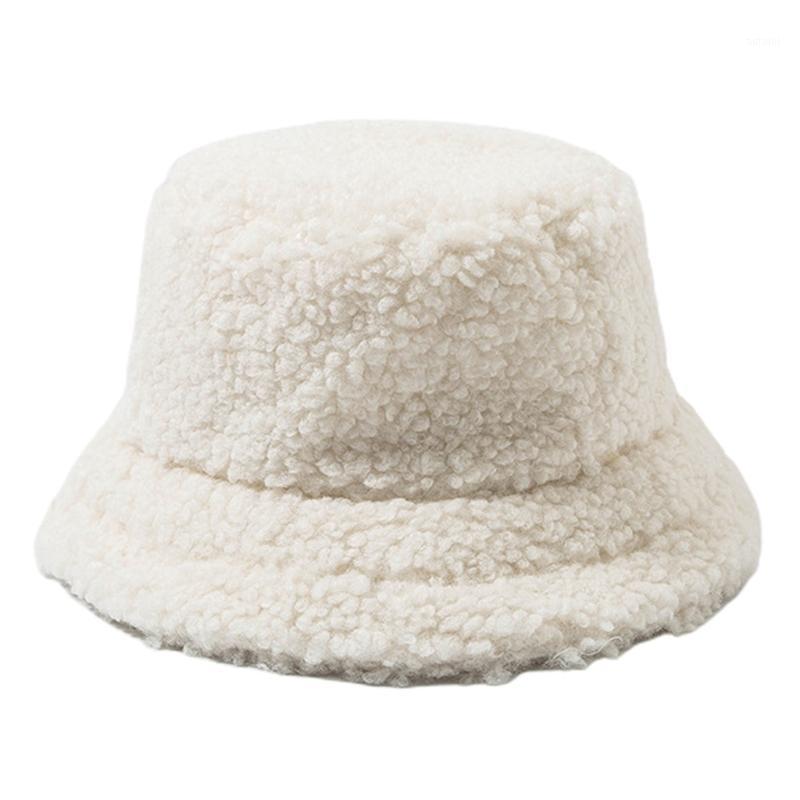 

Women Student Thicken Fuzzy Plush Bucket Hat Solid Color Winter Warmer Round Flat Top Wide Brim Sunscreen Fisherman Cap1