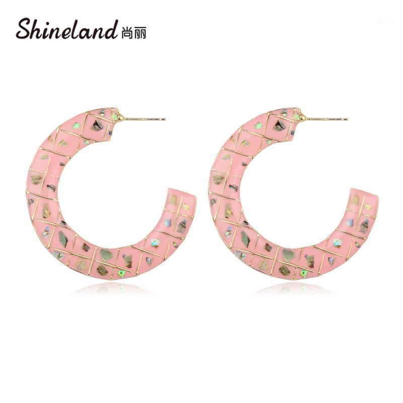 

Shineland Bohemian Multicolor Exquisite Large Hoop Earrings for Women Statement Stripe Enamel Jewelry for Wedding Gift1