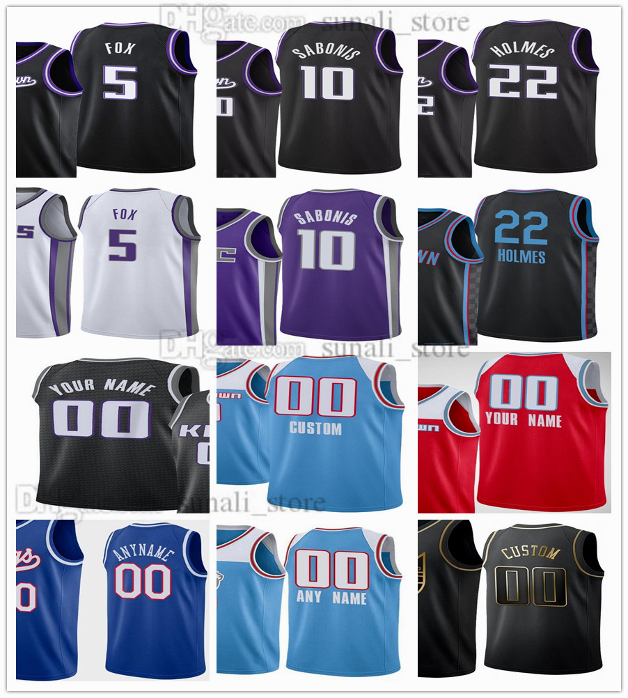 

Printed Basketball 10 Domantas Sabonis Jerseys De'Aaron Fox 5 Harrison Barnes 40 Richaun Holmes 22 Jeremy Lamb 26 Justin Holiday 9 Davion Mitchell 15 Trey Lyles 41, Black