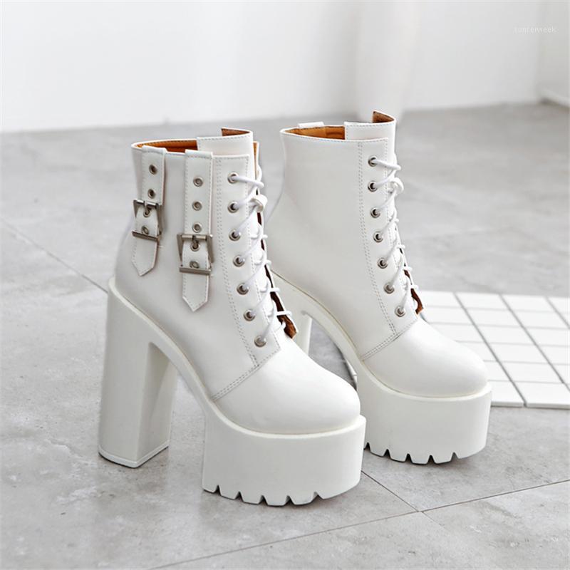 

2020 Women 14.5cm High Heels luxury black white Boots Fetish Ankle Boots Party Block Heels Fall 5cm Platform Shoes Martin1