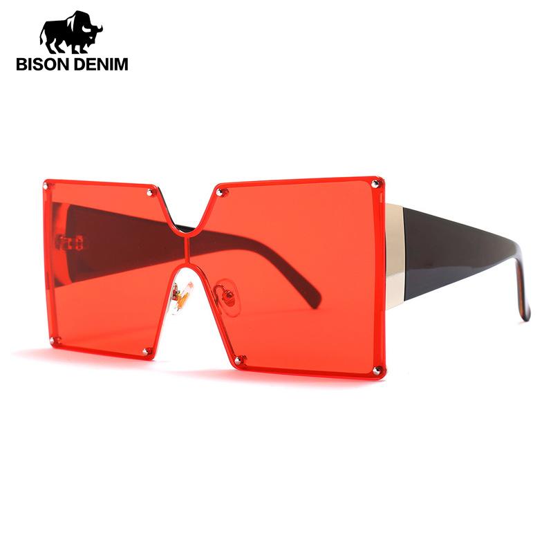 

BISON DENIM Big Square Sunglasses for Women UV400 Fashion Luxury Women Driving Sun Glasses Classic Vintage Outdoor