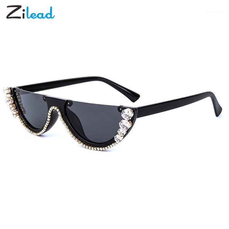 

Zilead Rhinestone Half-frame Sunglasses Individual Female Cat Eye Diamond Street Sunshades Clear Black Lens Spectacles Unisex1
