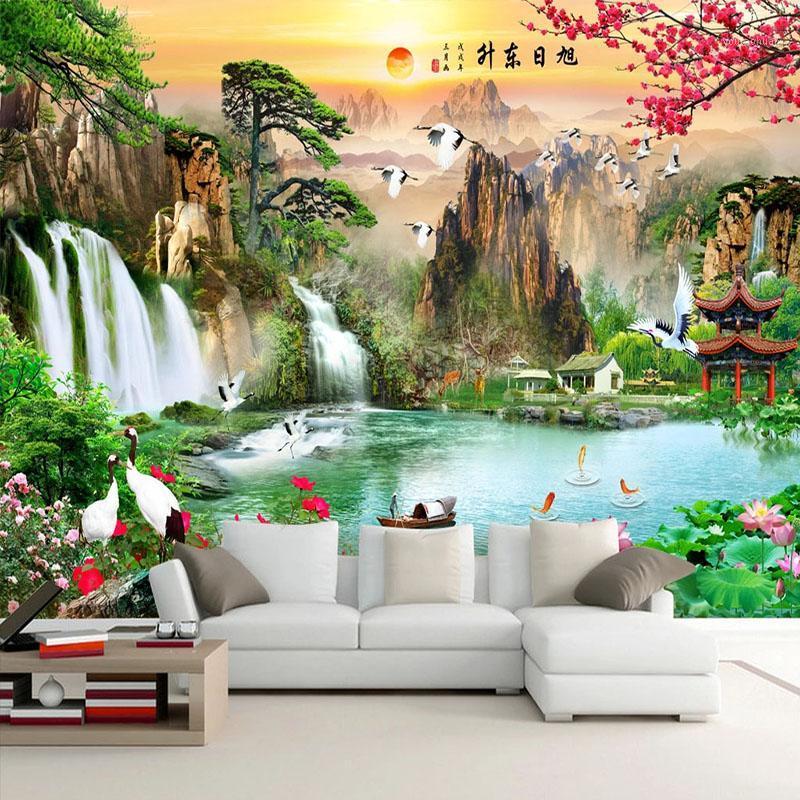

Custom 3D Wallpaper Chinese Style Waterfalls Nature Landscape Photo Wall Murals Living Room TV Sofa Study Background Wall Papers1, As pic