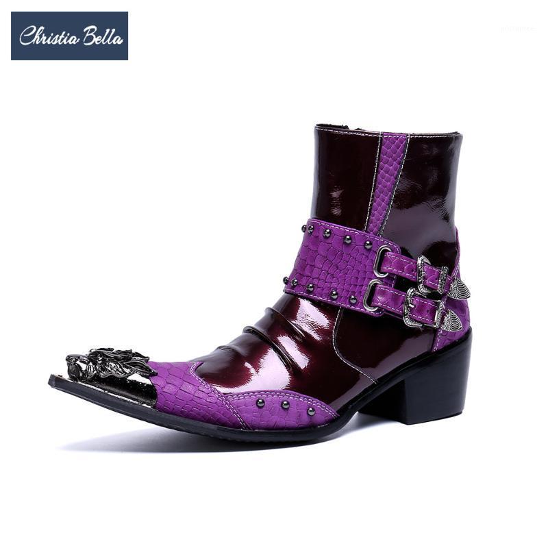 

Christia Bella Man Formal Dress Ankle Boots Metal Pointed Toe Genuine Leather Motorcycle Zip Boots New Fashion Large Size1, Multi