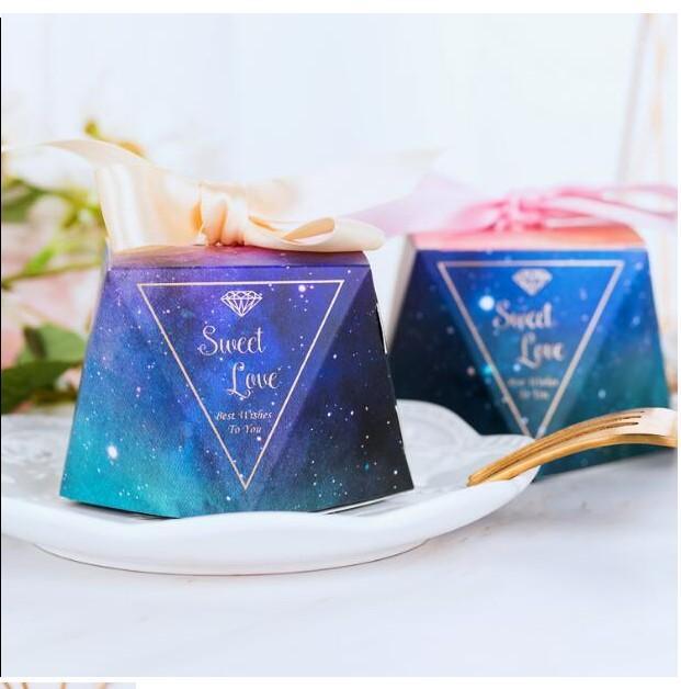 

100Pcs Creative Blue Starry Sky Diamond Style Wedding Favors Candy Box Party Supplies Chocolate Gift Box Bomboniera Sachet1