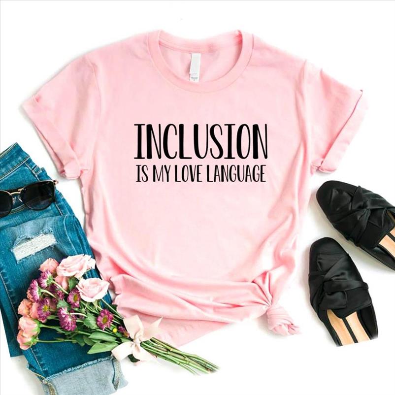 

inclusion is my love language women tshirt cotton casual funny t shirt gift for lady yong girl tee 6 color a, White