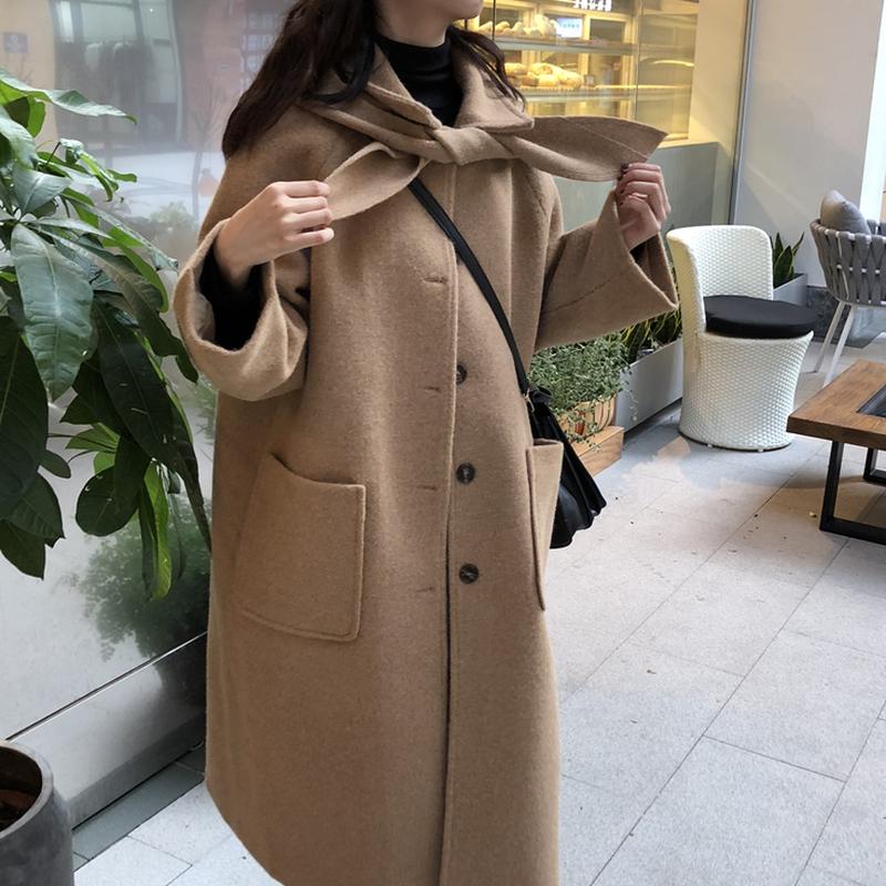 

Winter Women's Loose Retro Temperament Long Hooded Woolen Coat Single-breasted Woolen Coat Abrigos Mujer Invierno, Pink