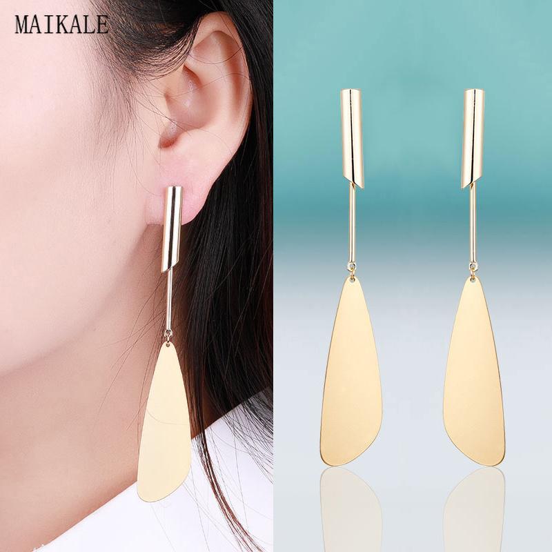

MAIKALE Simple Gold Color Long Earrings Leaf Shape Geometric Metal Drop Earrings Statement for Women Jewelry Girls Gift