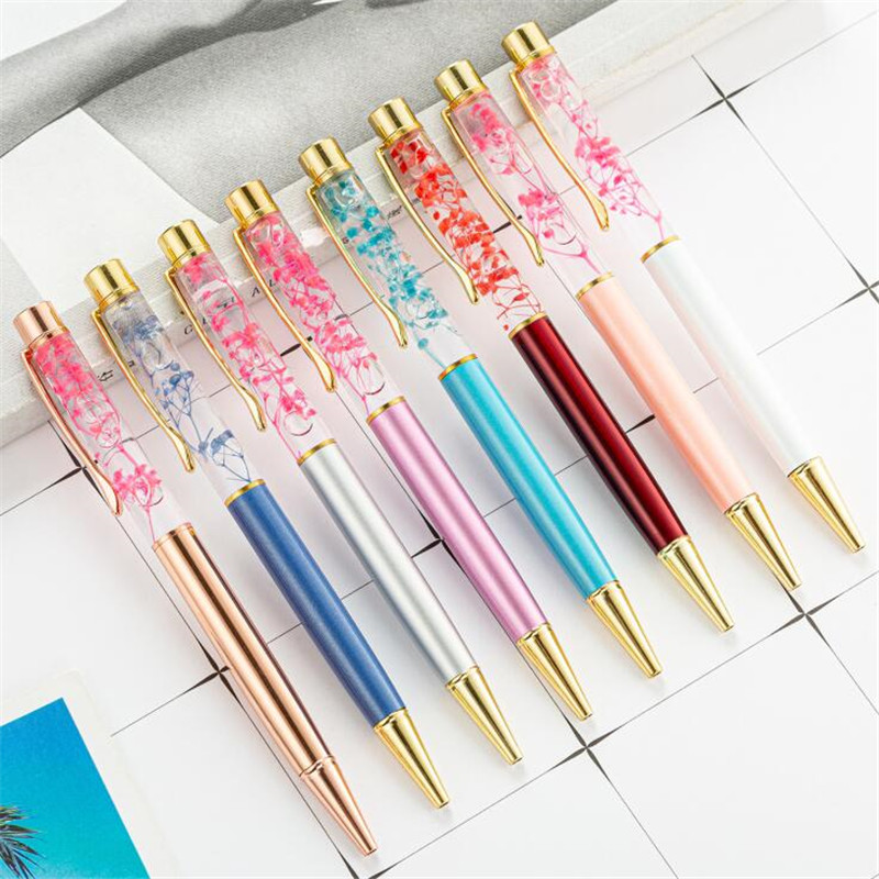 

In Stock,Luxury 1.0mm Quicksand Ballpoint Pen Flow Oil Crystal Gold Foil Metal Pen For Kids Gift School Supplies Office Stationery, Blue;orange