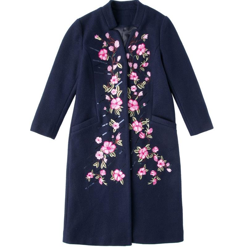 

New 2020 Winter Long Coats Women High Quality Wool & Blends Sequined Embroidery Coat Female Plus Size Long Wool Coat Overcoats, As pic