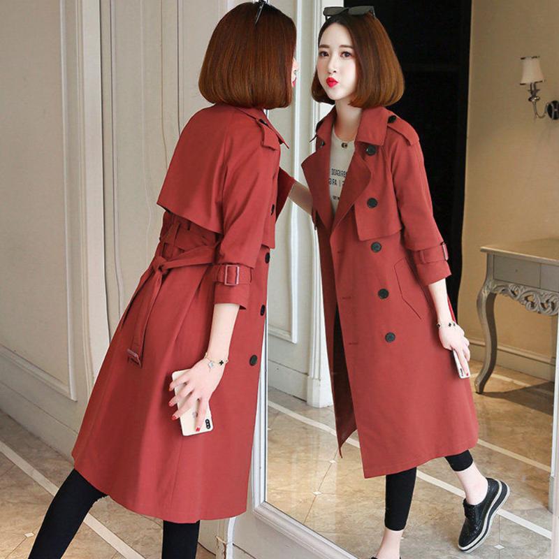 

womens trench coats large size slim trenchcoat double breasted women fashion coats long trench plus size femme fall clothes, Green