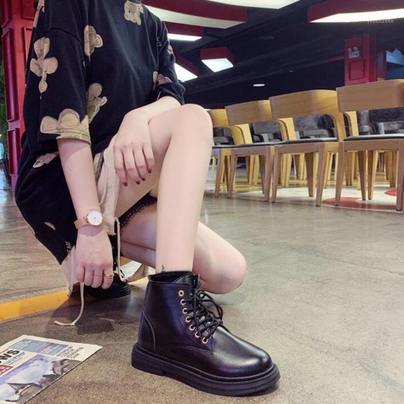 

2021 New Winter Women Ankle Boots Lace Up Women's Boots British Style Flat Motorcycle Women Casual Shoes for1, Beige