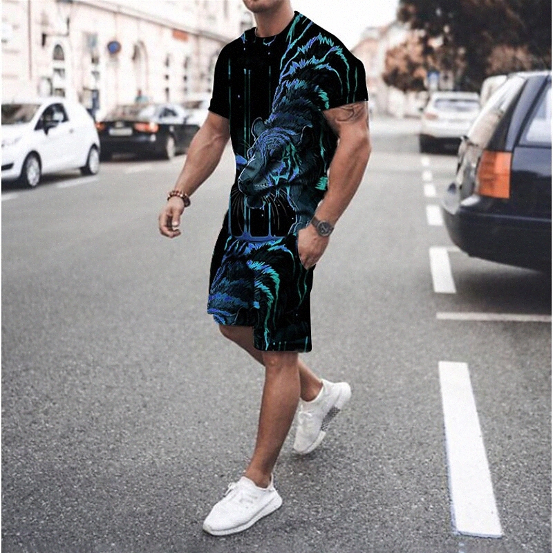 Men's T-shirt Suits Shirt Graphic Tiger Plus Size Crew Neck Casual Daily Short Sleeve Tops Basic Designer Slim Fit Big and Tall Blue Purple