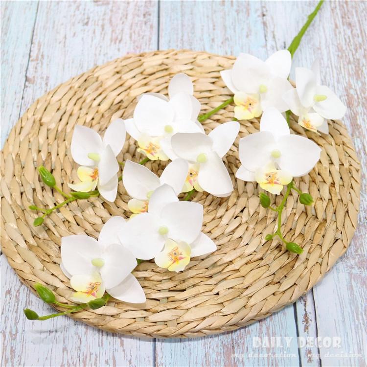 

3D Real touch 3 forks artificial butterfly orchids wholesale fake flowers wedding decorative latex Phalaenopsis 10pcs / lot1, White