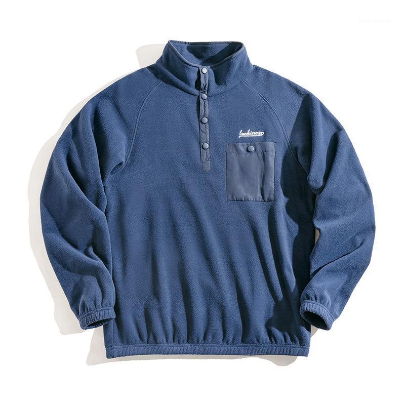 

Men' long-sleeved autumn and winter stitching high-neck warm top American retro fleece jacket Men' jacket men sweatshirt1, Navy