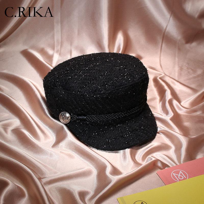 

2020 Winter Vintage Fashion wine red black berets hats Gold Thread Tweed hat Gorras Female Casquette women berets