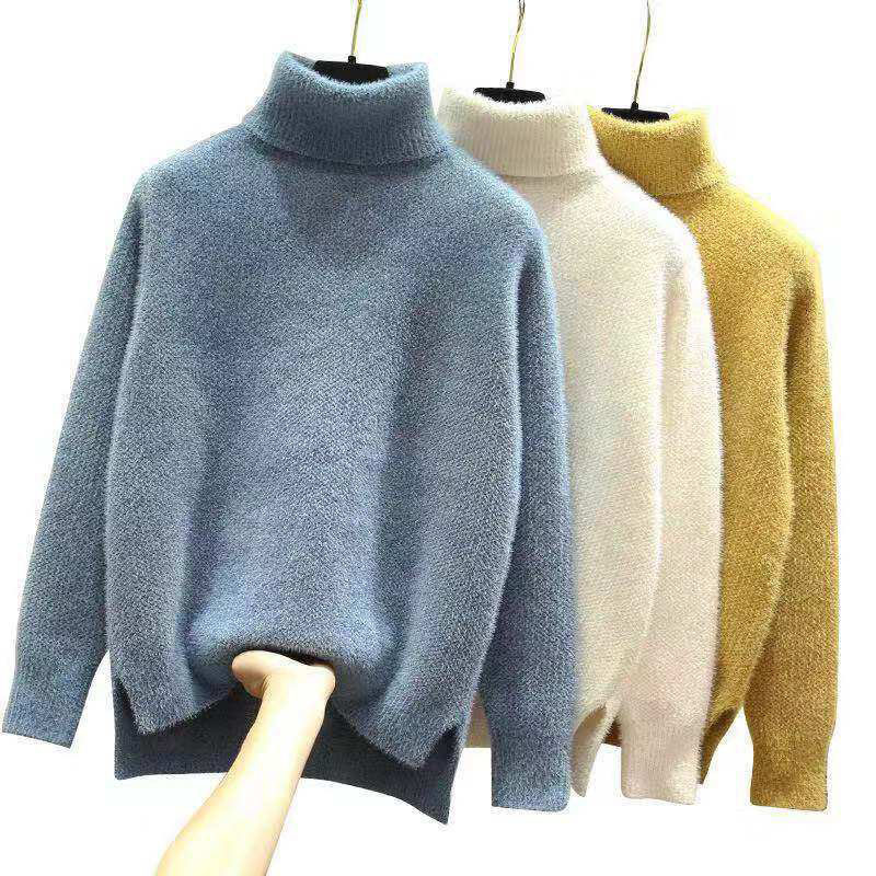 

Female Fashion Autumn 2021 New Casual Nightgown Loose Imitation Velvet Turtleneck High Mesh Sweater R513 E9rp, Blue