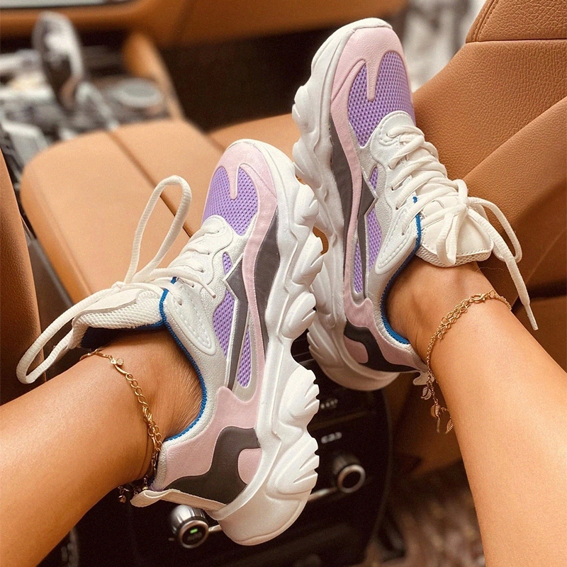 

Sneakers For Women 2020 Tennis Shoes Big Size Mix Color Mesh Soft Woman Lace Up Comfort Vulcanzied Female Rainbow Women Footwear #hW5T