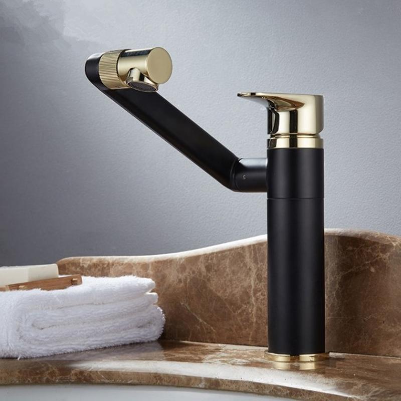

Deck Mounted Black Golden Waterfall Faucet Brass Bathroom Faucet Bathroom Basin Mixer Tap Hot and Cold Sink D-040