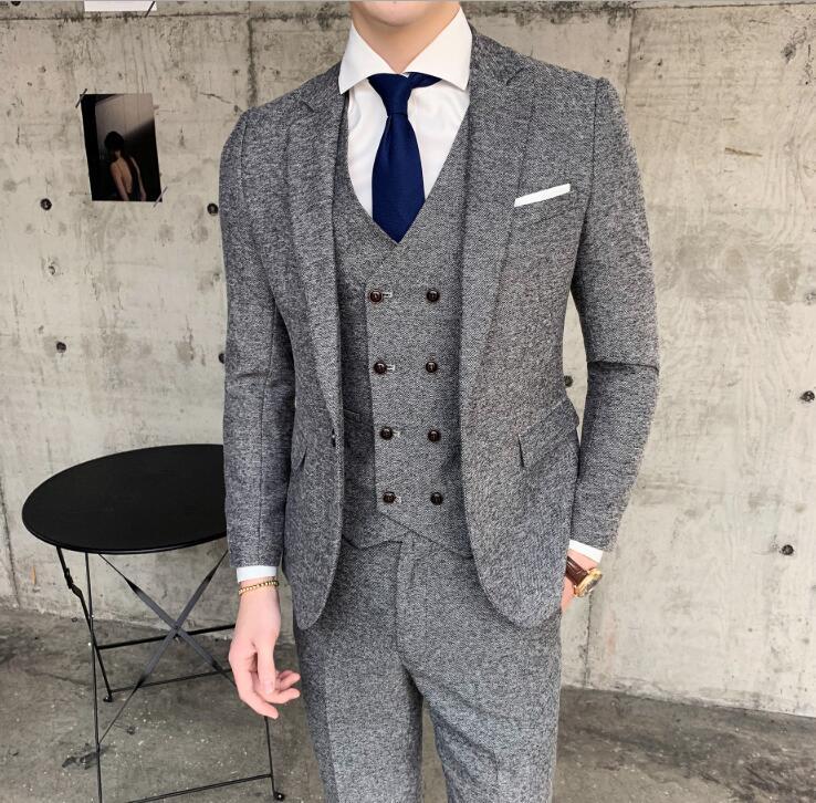 

Men Formal Suit Vintage Male Blazer Jacket +Vest +Pants 3 PCS Set Gentleman Wedding Party Business Suit Costume 3 Pieces Homme, Black