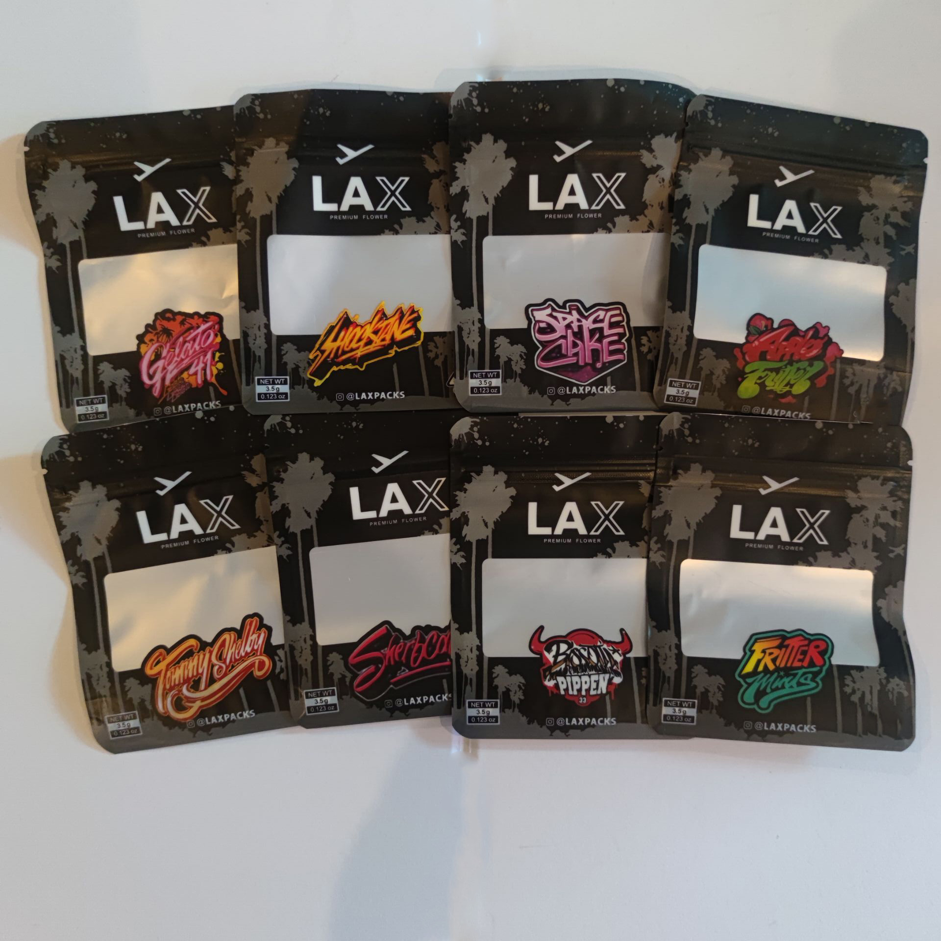

High Quality 3.5 g LAX bag Matte Black Pouch Frosted Stand Up Aluminum Foil Zipper With Window Flower Bags In stock mylar plastic pack edibles gummies package