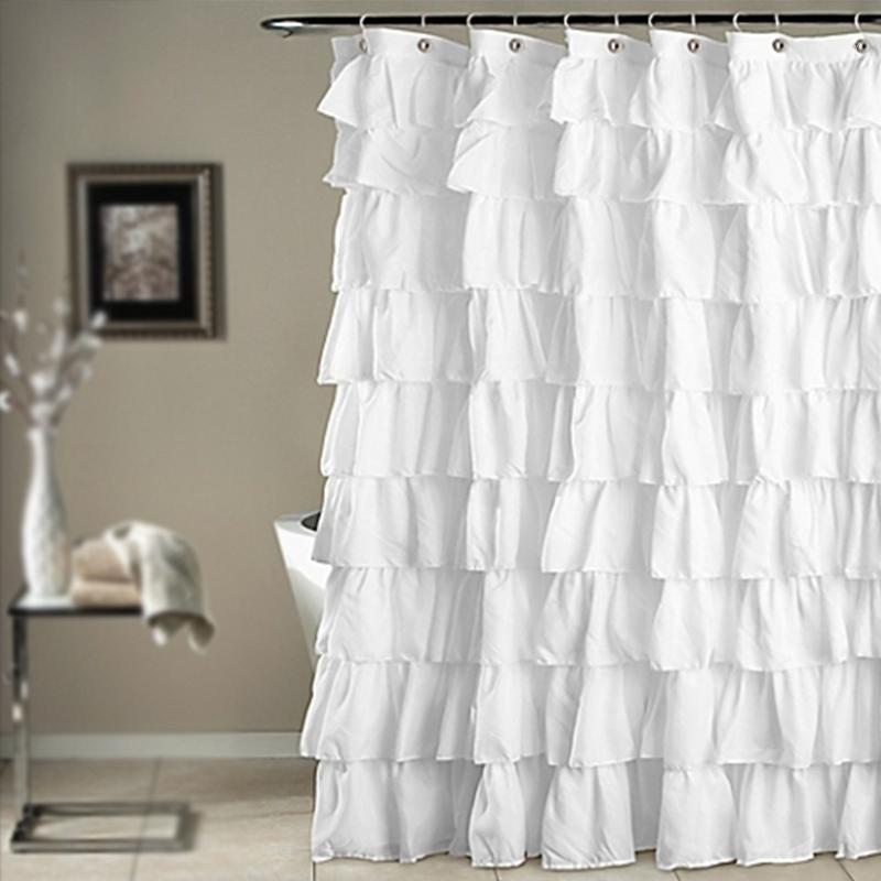 

White Home Bathroom Bath Decor Supplies Shower Curtain Solid With Hooks1